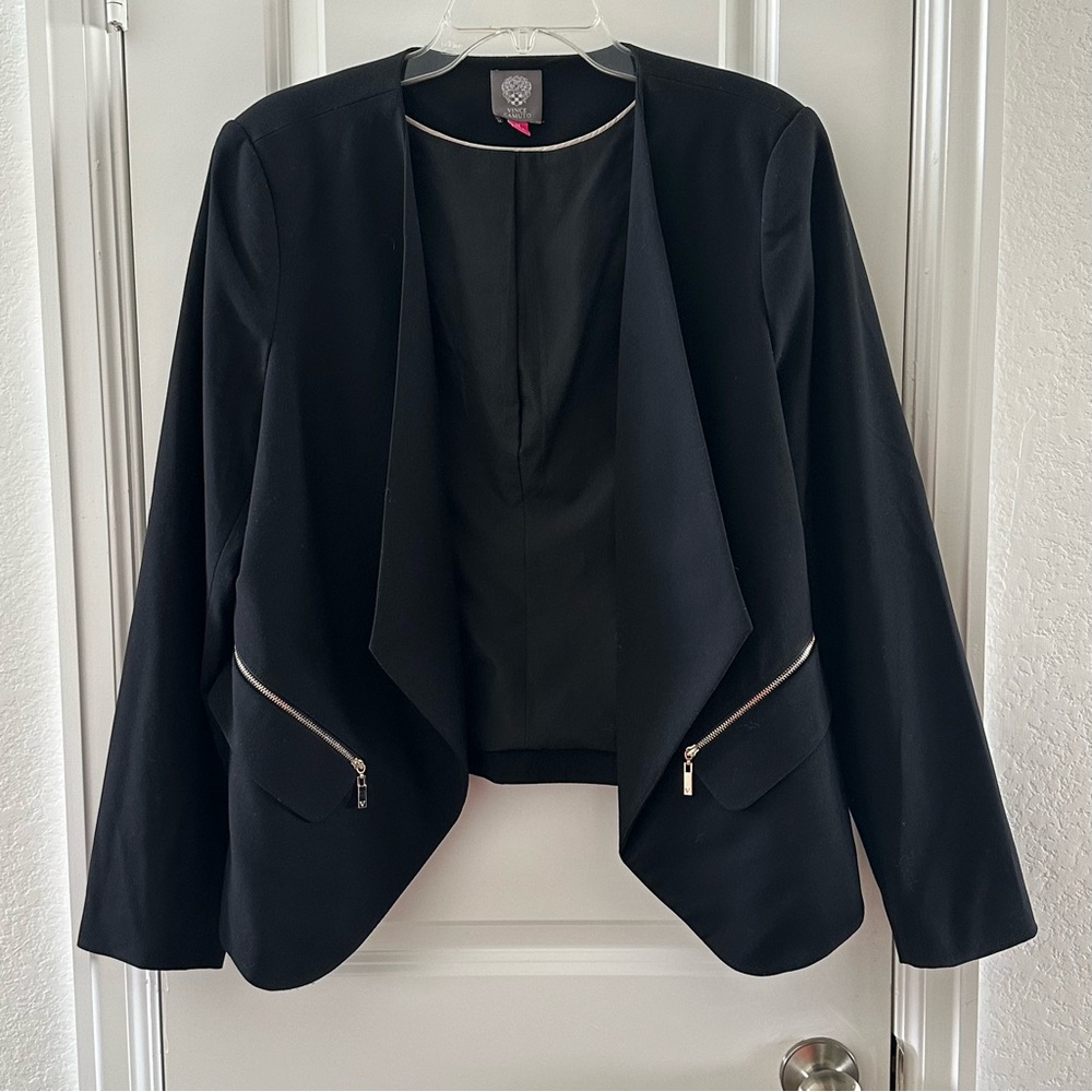 Vince Camuto Womens Black Zip Pocket Blazer Jacket Size 14 Polyester Viscose